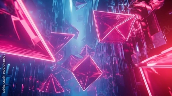 Obraz Geometric neon clusters in a surreal digital background