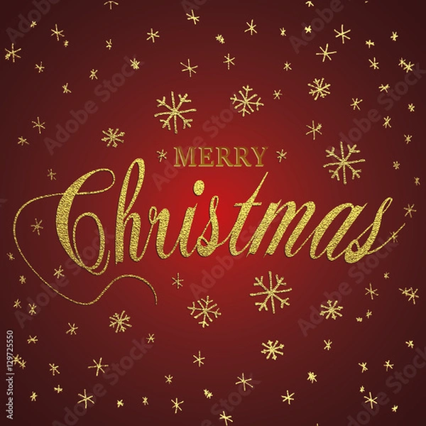 Fototapeta Merry Christmas gold glittering lettering design. Vector illustration