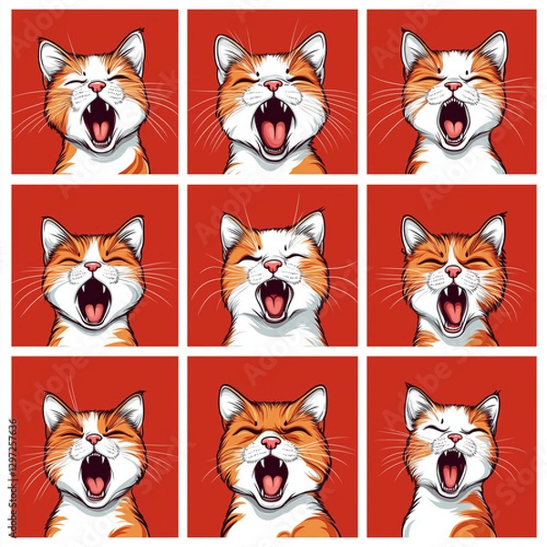 Fototapeta Verschiedene Katzenköpfe, die mit Emotionen zum Leben erwachen

