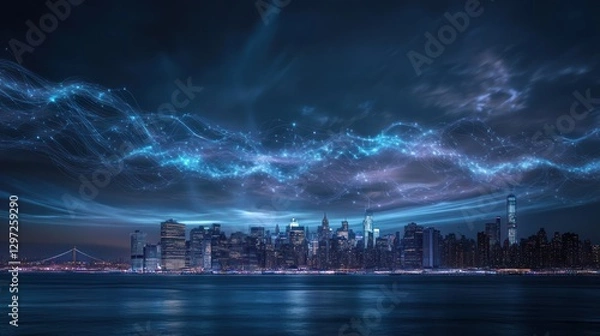 Obraz Night City Skyline with Abstract Light