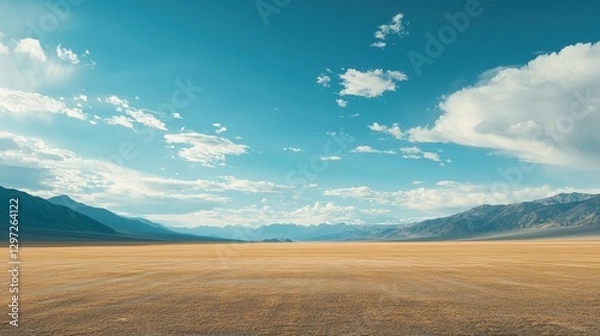 Fototapeta Vast Empty Desert Landscape Under Sky Filled with Fast Moving Clouds