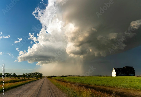Fototapeta Ominous dark clouds forming over a rural landscape