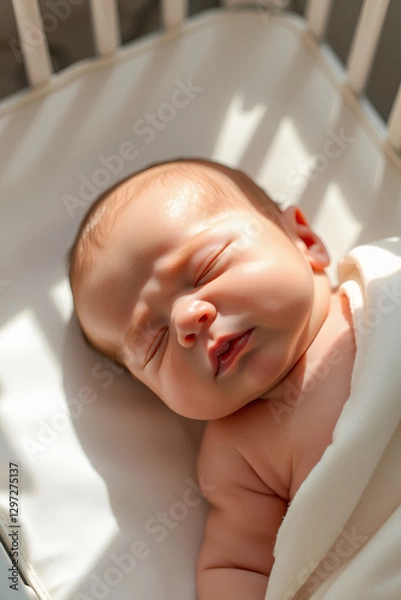 Obraz Peaceful newborn sleeping in soft light. AI image