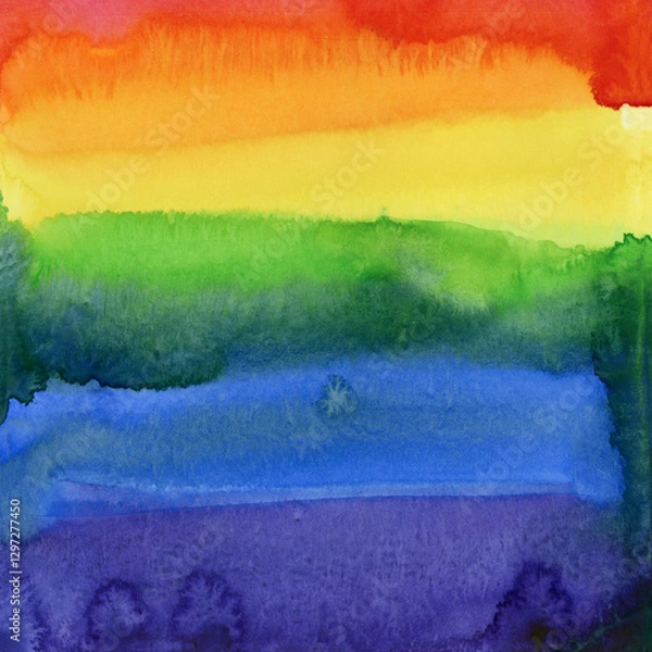 Fototapeta Bright painted watercolor rainbow texture. Hand drawn background with text place