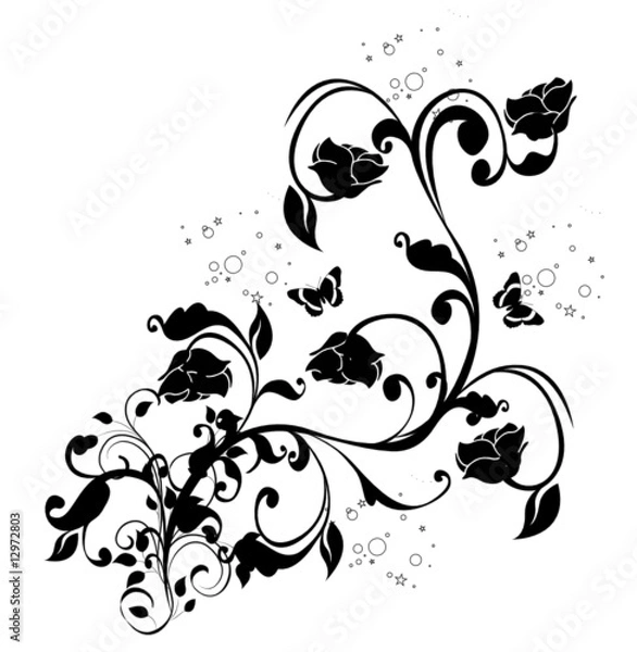 Obraz arabesque noir et multi roses noires