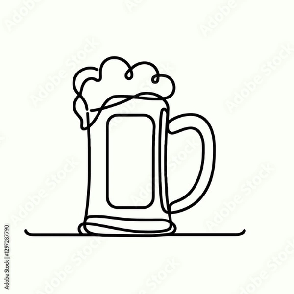 Fototapeta Beer mug with foam, minimal line art illustration, Octoberfest theme