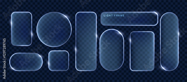 Obraz Neon glass futuristic transparent frames with glowing edges. Geometric figures with realistic translucent effect.