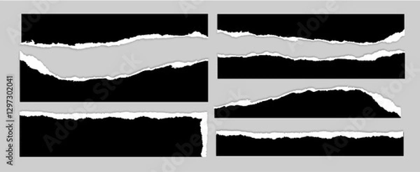 Fototapeta horizontal black flat rectangular ripped black pieces of paper torn