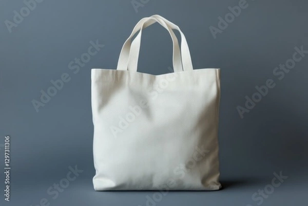 Fototapeta White tote bag displayed on a gray background with a minimalist style highlighting its texture and design details