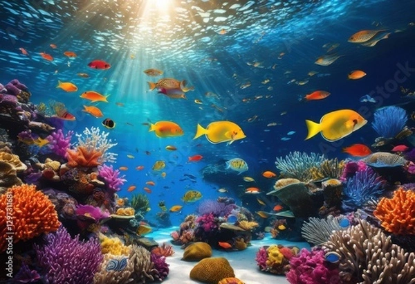 Fototapeta vibrant dynamic underwater product showcase featuring colorful visual elements engaging designs display, aquatic, motion, effects, beauty, illumination