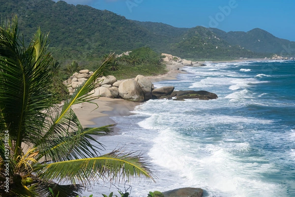 Obraz The Tayrona National Natural Park, considered one of the most important ecological reserves in South America for its flora, fauna and natural beauty.