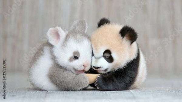Obraz Cute Panda Cubs Sharing Food