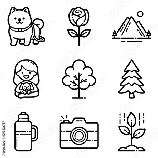 Fototapeta Park Flat Icon Set Isolated On White Background