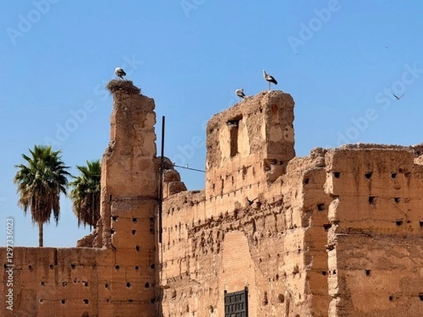 Obraz Storks nesting on the ruins of El Badi Palace in Medina Marrakesh Morocco North Africa
