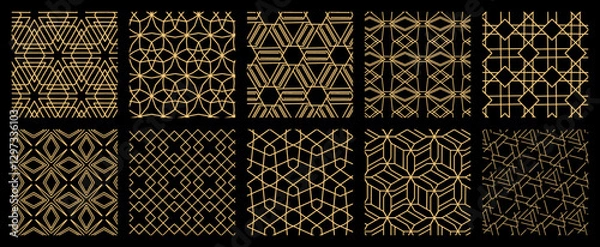 Obraz Luxurious Gold Geometric Line Art Collection. Seamless Symmetric Patterns for Elegant Modern and Vintage Designs