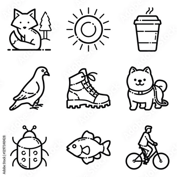 Obraz Park Flat Icon Set Isolated On White Background