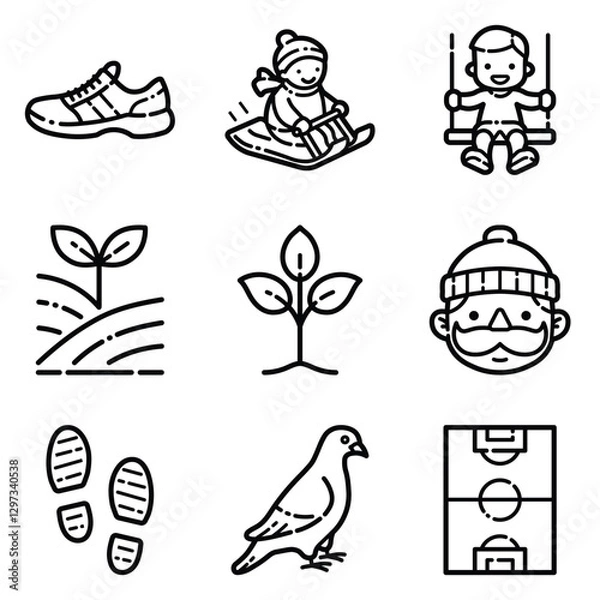 Obraz Park Flat Icon Set Isolated On White Background