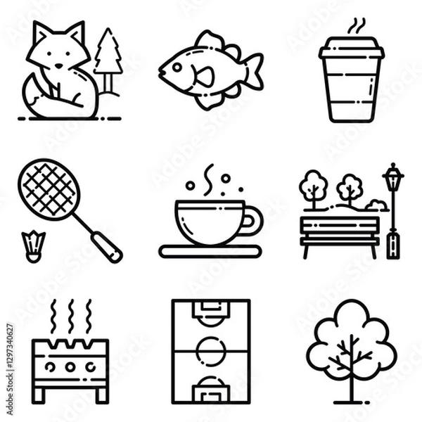 Obraz Park Flat Icon Set Isolated On White Background