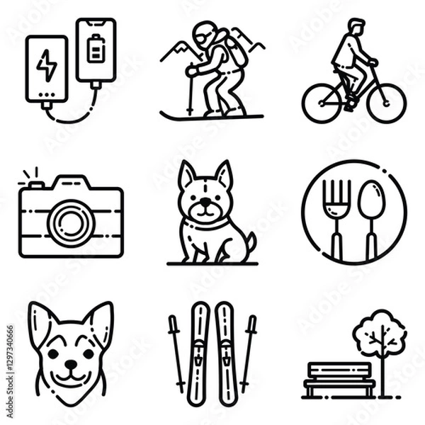 Obraz Park Flat Icon Set Isolated On White Background