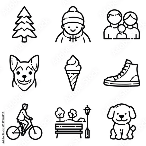 Obraz Park Flat Icon Set Isolated On White Background