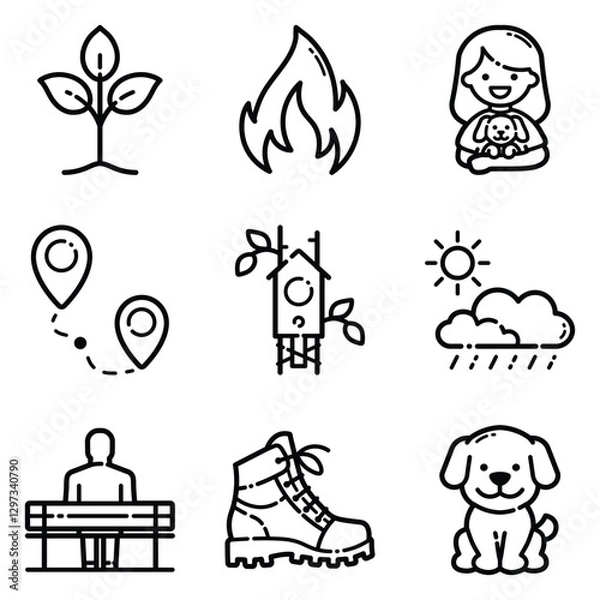 Obraz Park Flat Icon Set Isolated On White Background