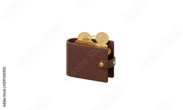 Fototapeta Ultra-Realistic 3D Render of a Wallet with Coins: Clean White Background, Perfect Detail