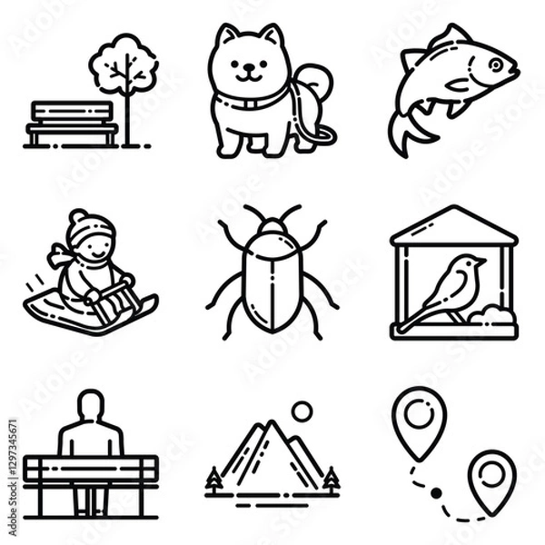 Obraz Park Flat Icon Set Isolated On White Background