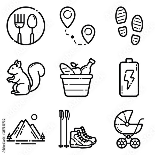 Obraz Park Flat Icon Set Isolated On White Background