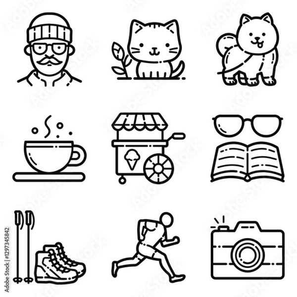 Obraz Park Flat Icon Set Isolated On White Background