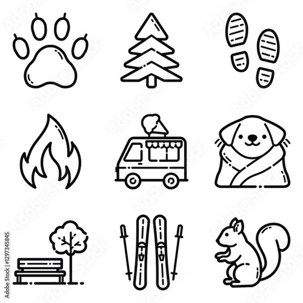 Obraz Park Flat Icon Set Isolated On White Background