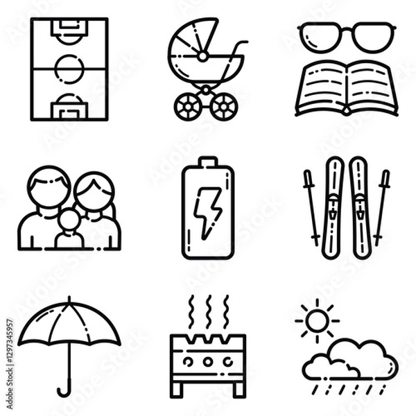 Obraz Park Flat Icon Set Isolated On White Background