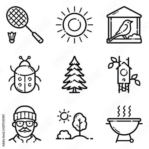 Obraz Park Flat Icon Set Isolated On White Background