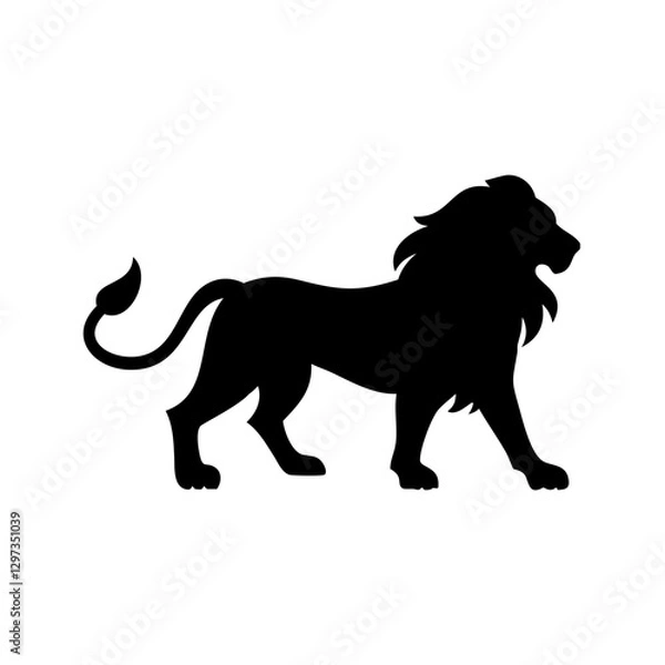 Obraz a majestic lion silhouette in a profile view, displaying its powerful stance and imposing mane vector illustration