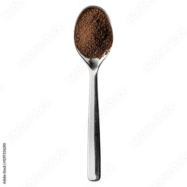 Fototapeta Ground coffee in silver spoon for precise measurement , isolated on transparent background