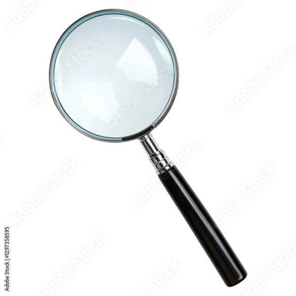 Fototapeta Magnifying glass with circular lens and black handle , isolated on transparent background