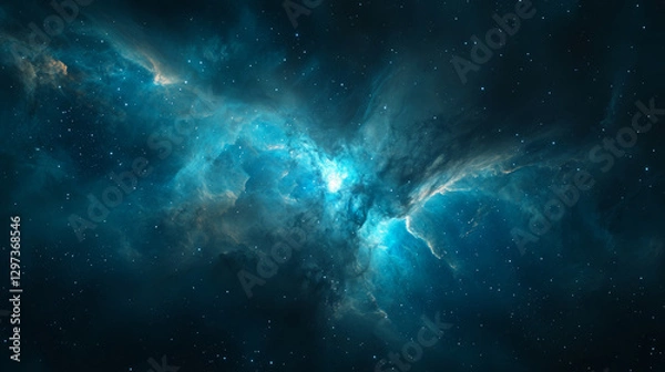 Fototapeta Vibrant cosmic nebula with glowing stars and deep space clouds, perfect for sci-fi, astronomy, and fantasy themes