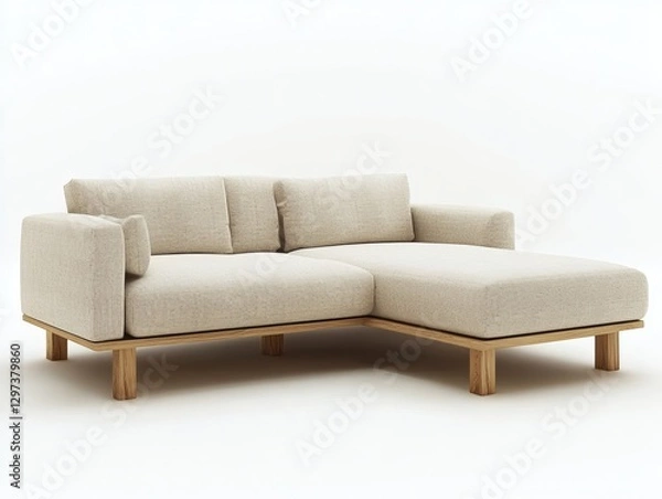 Fototapeta 3D render of a beige fabric sofa