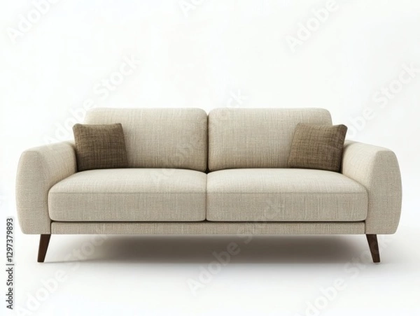 Fototapeta 3D render of a beige fabric sofa