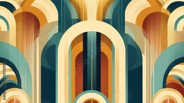 Obraz Vector abstract art deco luxury pattern, golden vintage artistic background with geometric shapes, archs and swirls. Linear retro ornament, gatsby card.