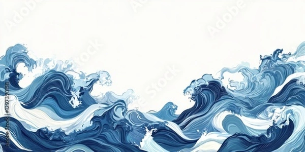Fototapeta Stylized blue waves in vibrant ocean pattern