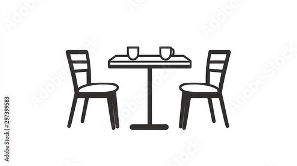 Fototapeta Simple outline drawing of a cafe table and chairs.  Possible use Restaurant design, menu illustration