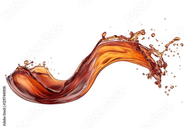 Fototapeta Dynamic splash of amber liquid, creating a wave effect on a transparent background Concept of refreshment, energy, and motion