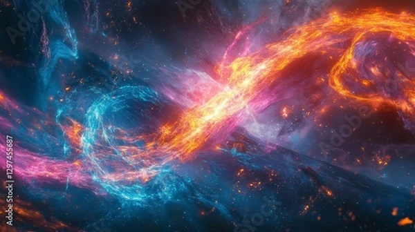 Obraz Cosmic Symphony: A mesmerizing visualization of a nebula, showcasing vibrant swirls of color and energy. The image creates a sense of awe and wonder at the scale and beauty of the universe.