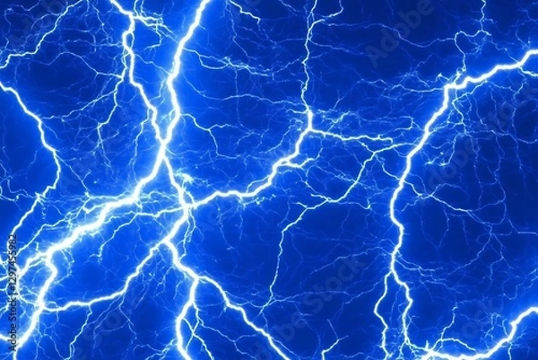 Fototapeta Blue Lightning Bolts Strike, Electric Storm