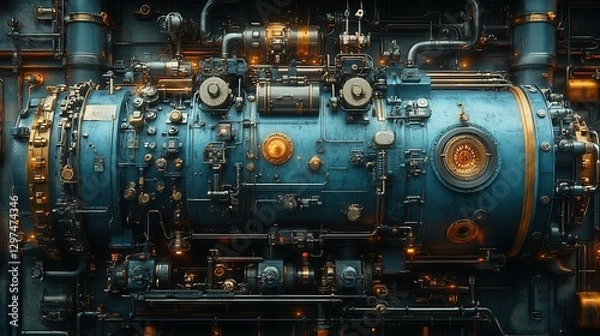 Fototapeta A large industrial machine with intricate mechanical details is shown