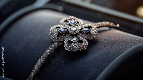 Obraz Elegant vintage bracelet with intricate design resting on a luxurious surface in soft lighting