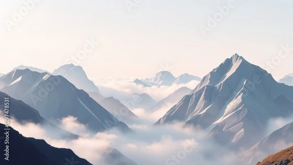 Obraz Majestic Mountain Peaks Emerging from Clouds at Sunrise