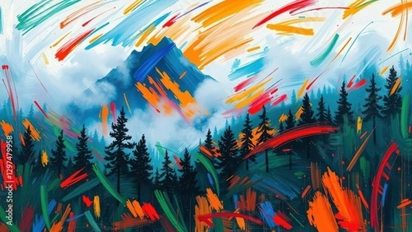 Obraz Vibrant Colorful Abstract Mountain Landscape with Brushstrokes