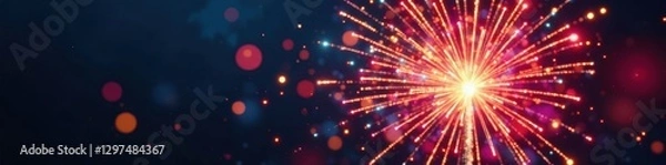 Fototapeta A burst of fireworks releasing colorful sparks into the air with dynamic motion blur , dynamic effects, aerial fireworks