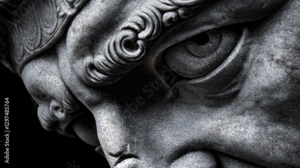 Fototapeta Close-up of a detailed stone sculpture's face, showcasing intricate features and textures
